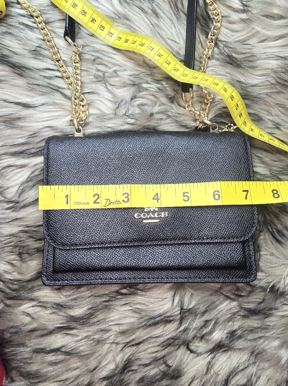 Coach Black Leather Crossbody with Gold Chain Strap